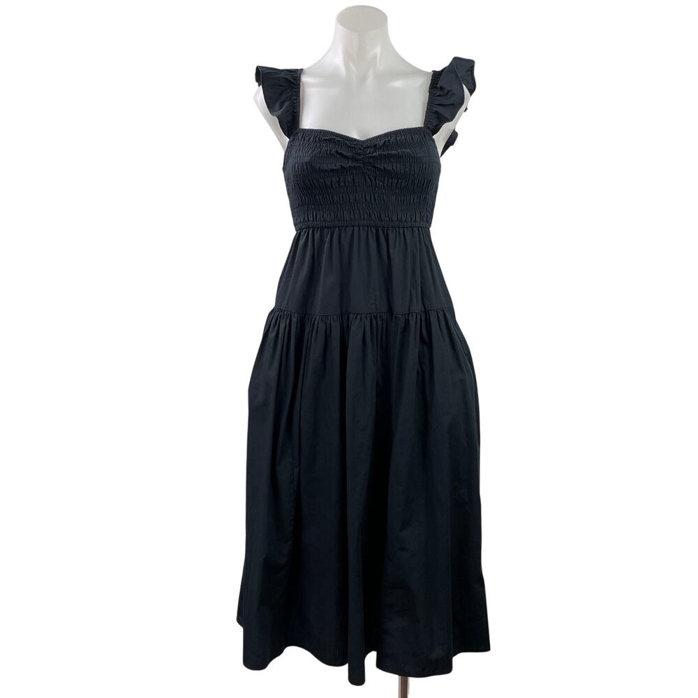 Abercrombie & Fitch Black Ruffle Sweetheart Tiered A Line Midi Dress Size XXSP